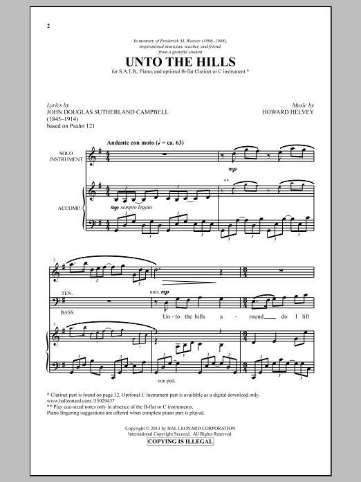 Howard Helvey Unto The Hills sheet music notes and chords arranged for SATB Choir