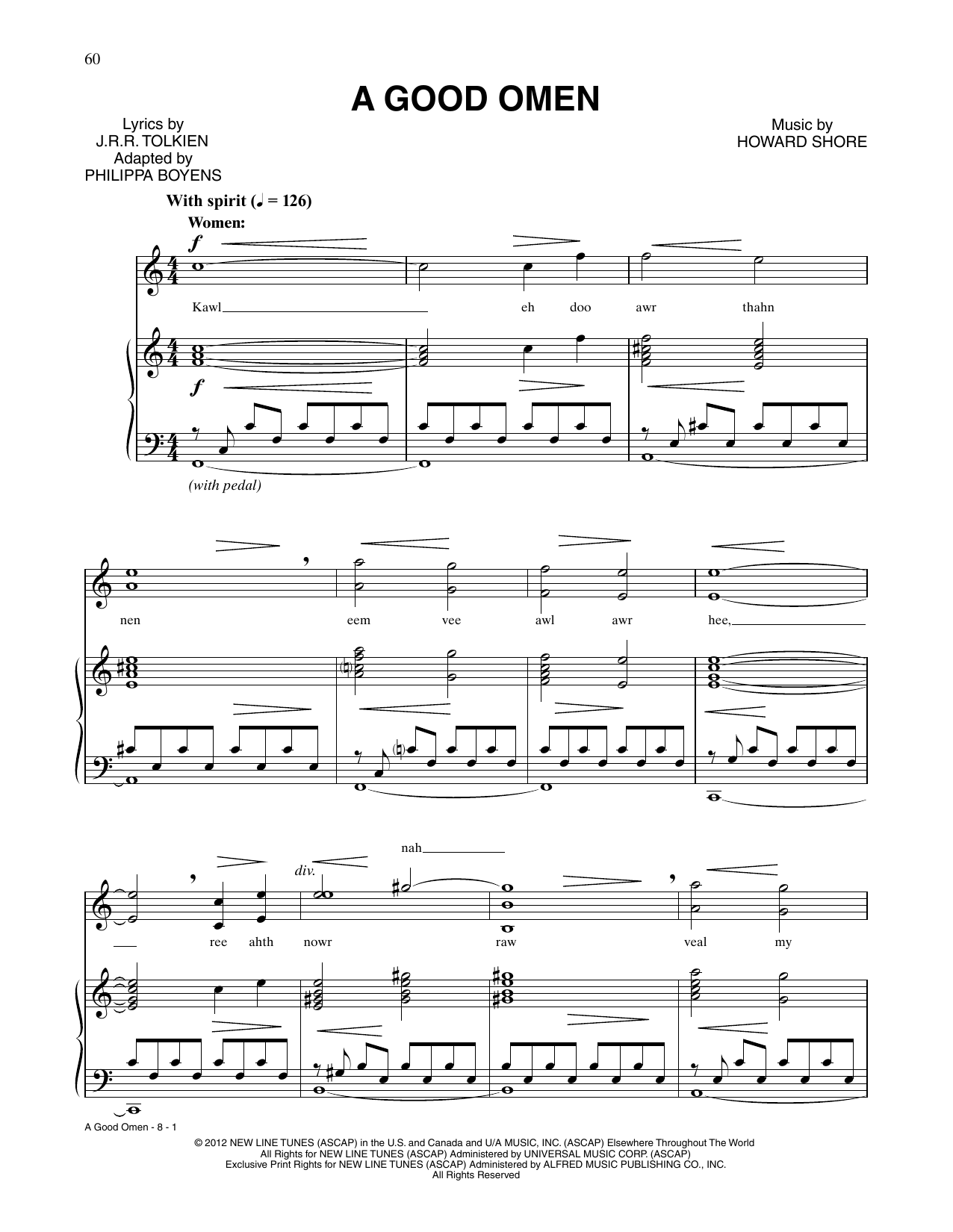 Howard Shore A Good Omen (from The Hobbit: An Unexpected Journey) sheet music notes and chords arranged for Piano & Vocal