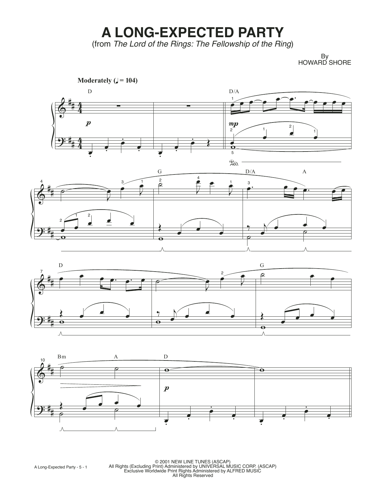 Howard Shore A Long-Expected Party (from The Lord Of The Rings: The Fellowship Of The Ring) sheet music notes and chords arranged for Piano Solo