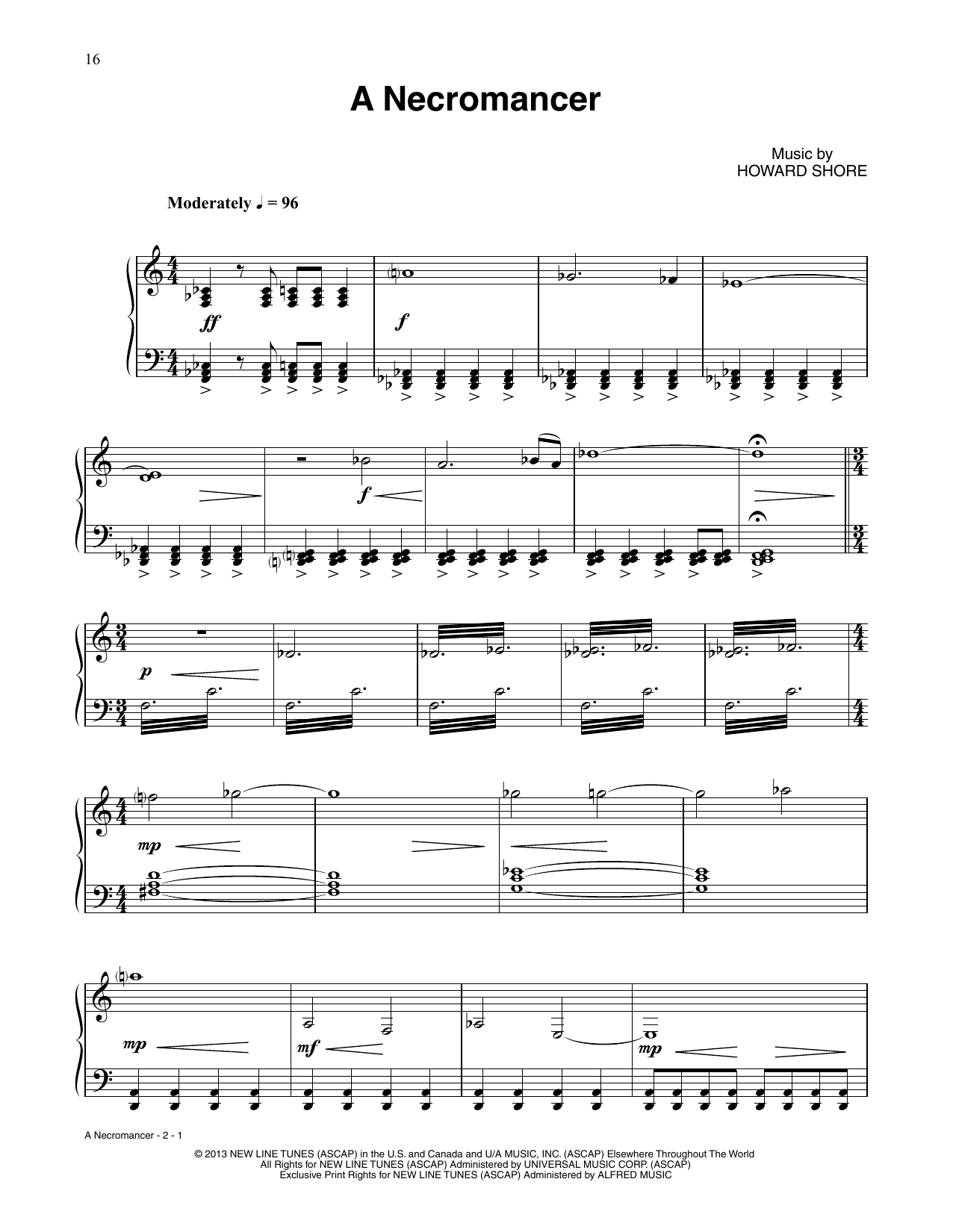Howard Shore A Necromancer (from The Hobbit: The Desolation of Smaug) sheet music notes and chords arranged for Piano Solo