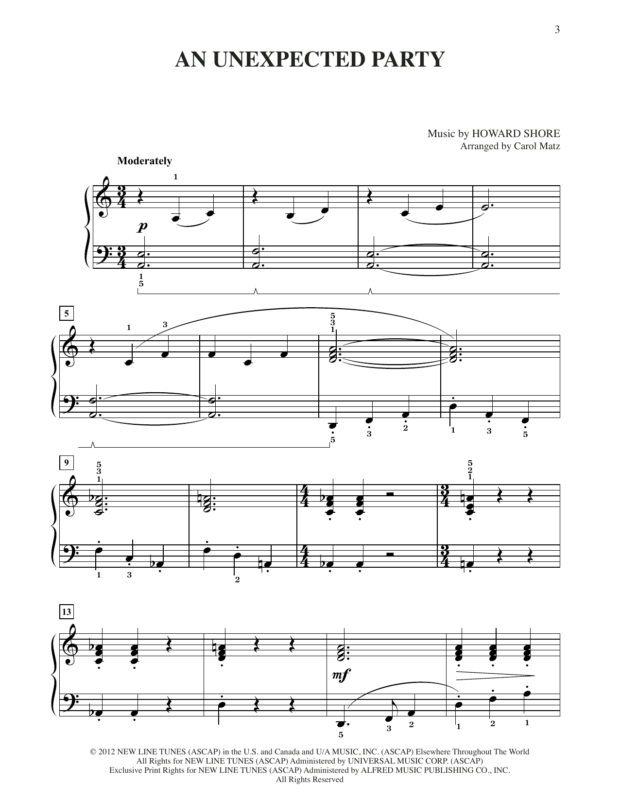 Howard Shore An Unexpected Party (from The Hobbit: An Unexpected Journey) (arr. Carol Matz) sheet music notes and chords arranged for Big Note Piano