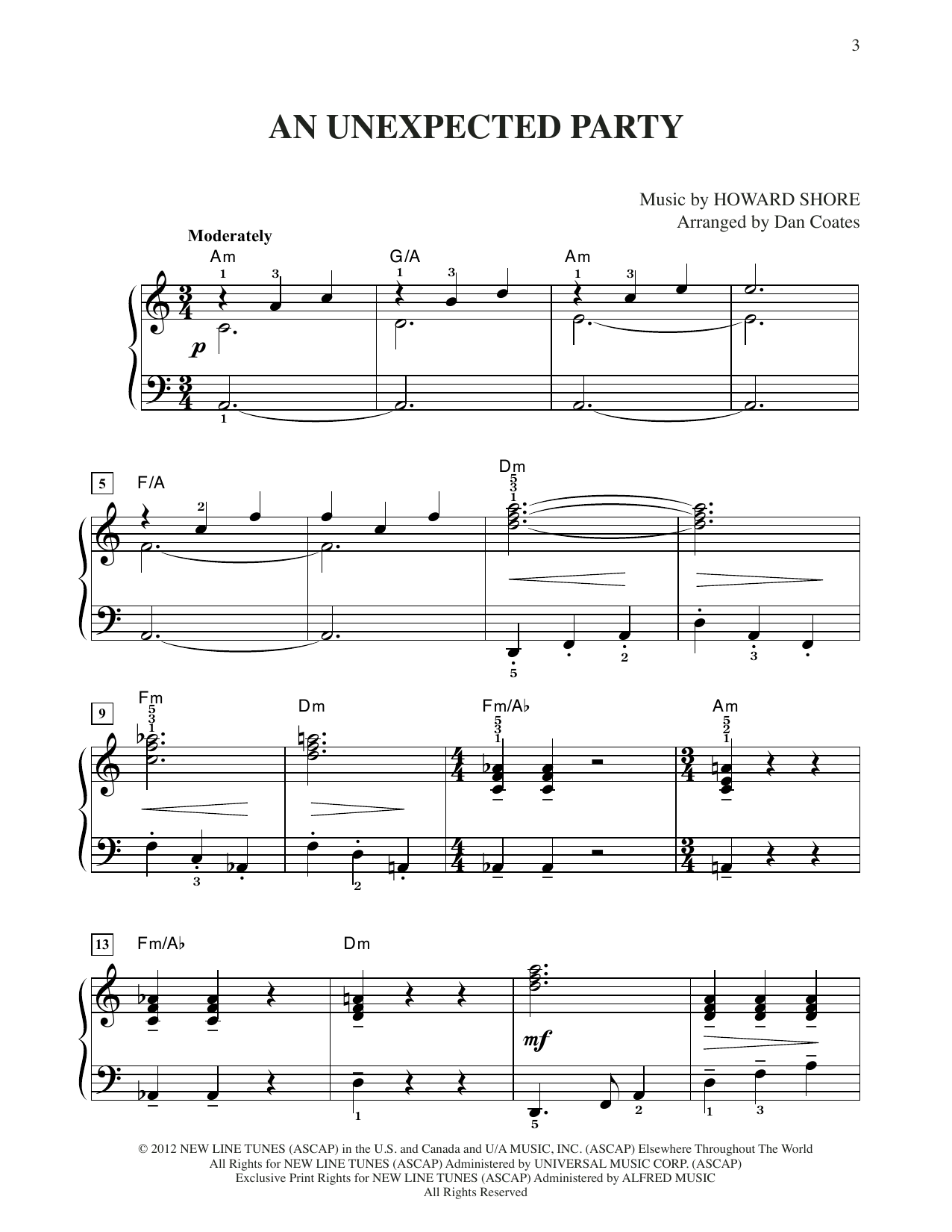 Howard Shore An Unexpected Party (from The Hobbit: An Unexpected Journey) (arr. Dan Coates) sheet music notes and chords arranged for Easy Piano