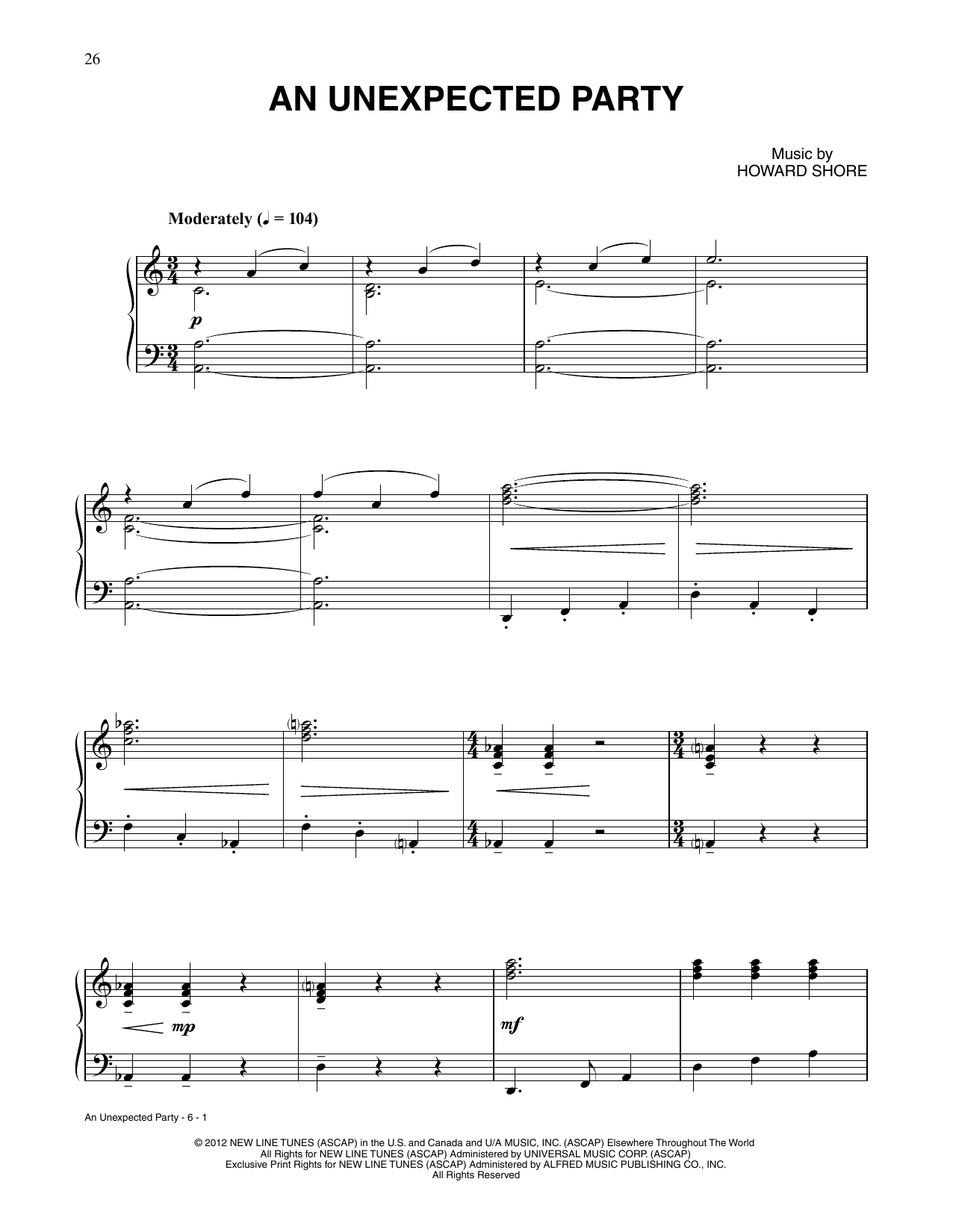 Howard Shore An Unexpected Party (from The Hobbit: An Unexpected Journey) sheet music notes and chords arranged for Piano Solo