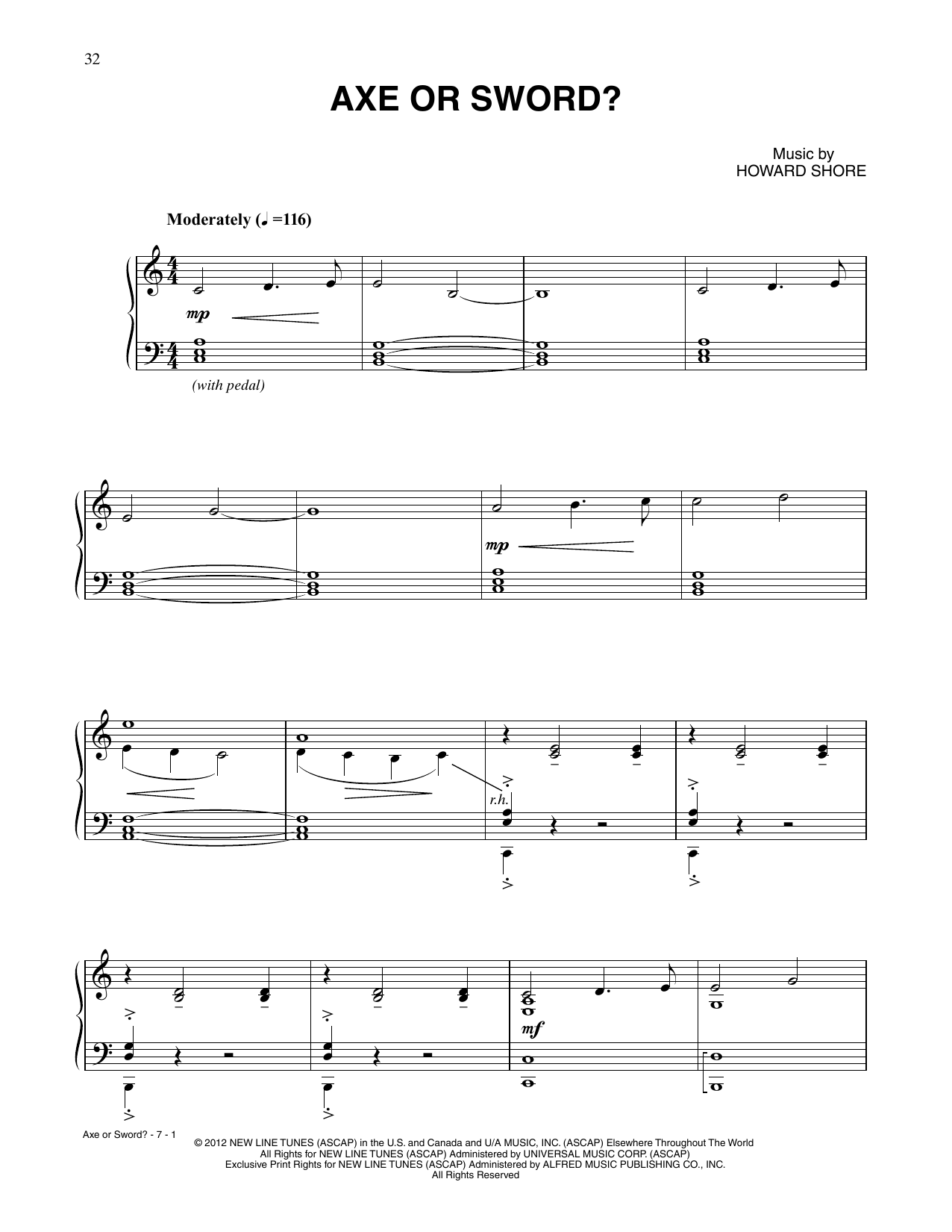 Howard Shore Axe Or Sword (from The Hobbit: An Unexpected Journey) sheet music notes and chords arranged for Piano Solo