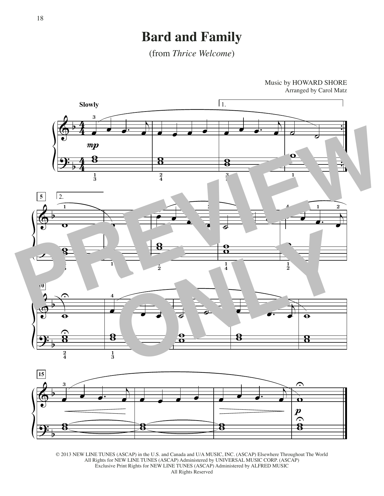 Howard Shore Bard And Family (from The Hobbit: The Desolation of Smaug) (arr. Carol Matz) sheet music notes and chords arranged for Big Note Piano