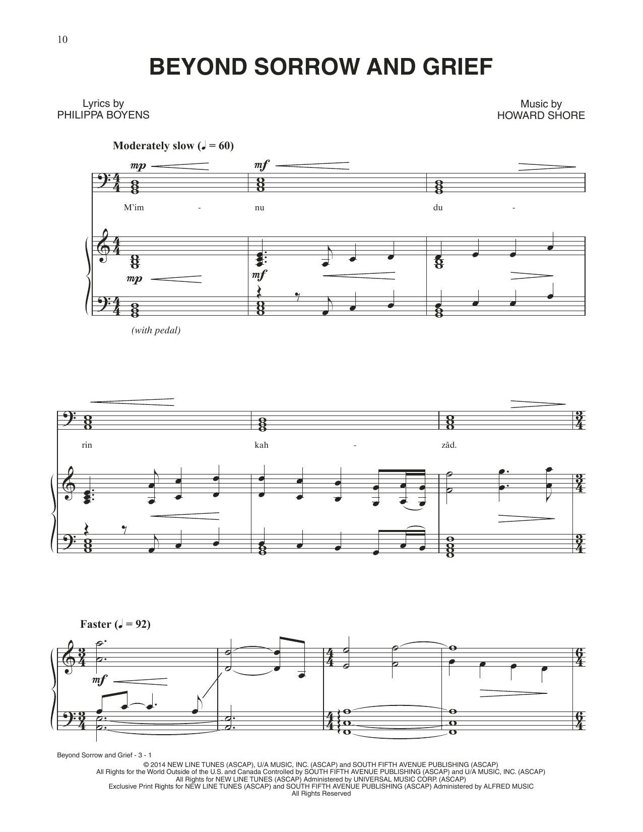 Howard Shore Beyond Sorrow And Grief (from The Hobbit: The Battle of the Five Armies) sheet music notes and chords arranged for Piano & Vocal