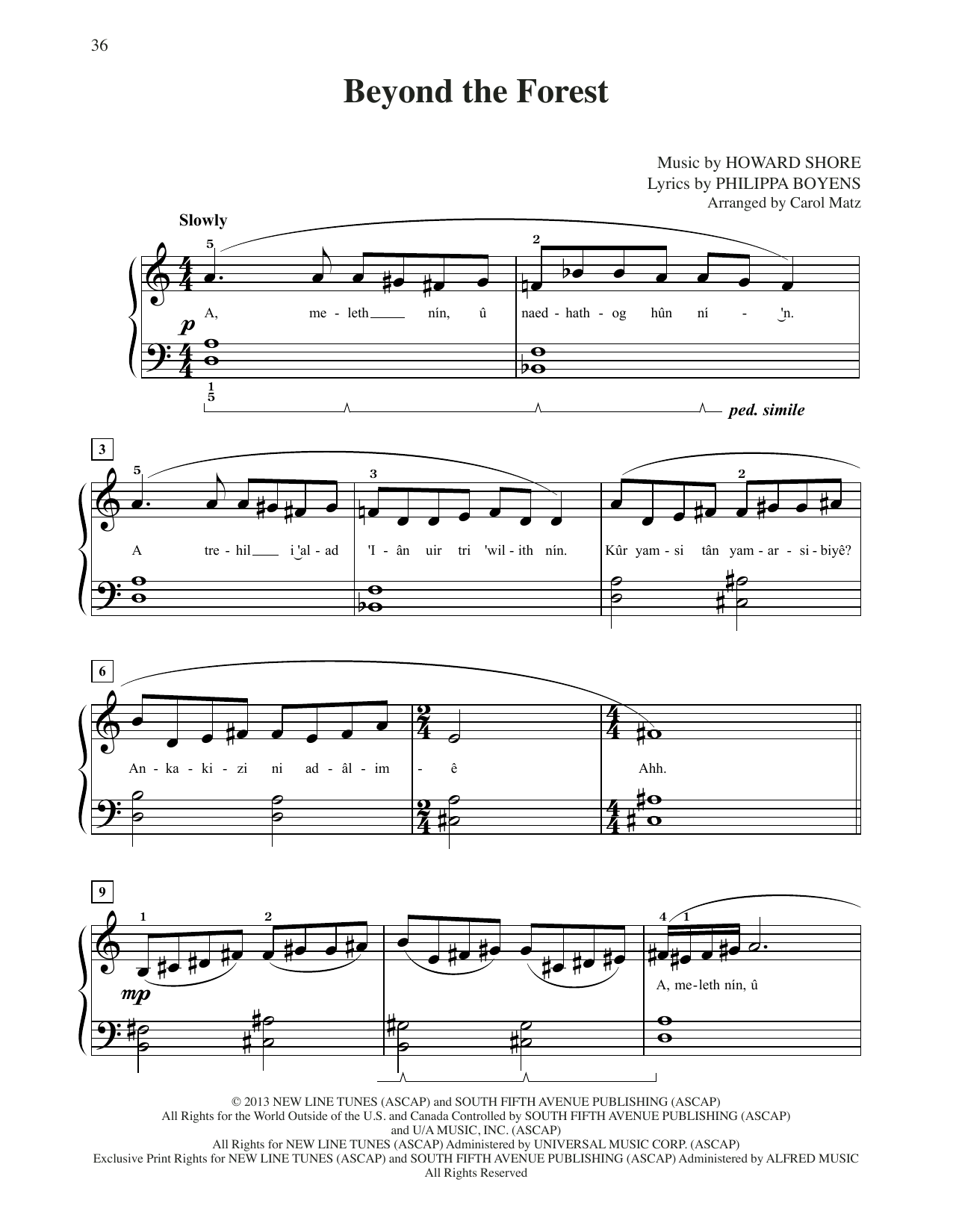 Howard Shore Beyond The Forest (from The Hobbit: The Desolation of Smaug) (arr. Carol Matz) sheet music notes and chords arranged for Big Note Piano