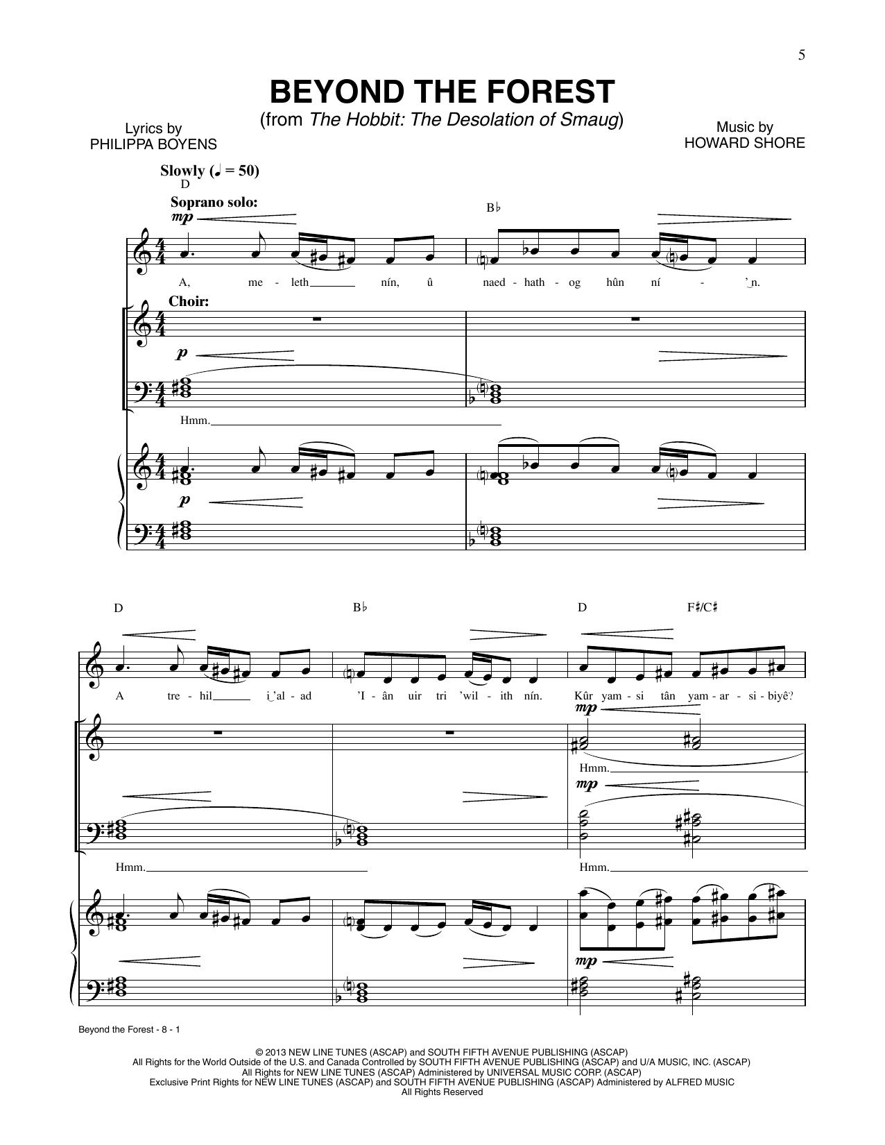 Howard Shore Beyond The Forest (from The Hobbit: The Desolation of Smaug) sheet music notes and chords arranged for Piano & Vocal