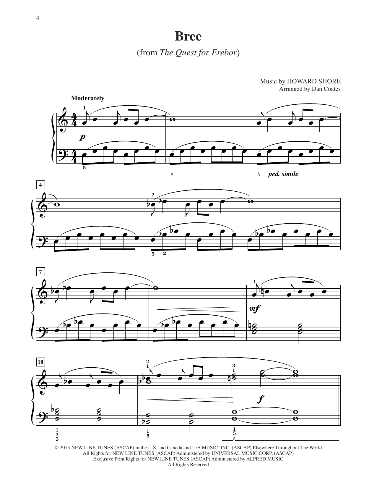 Howard Shore Bree (from The Hobbit: The Desolation of Smaug) (arr. Dan Coates) sheet music notes and chords arranged for Easy Piano