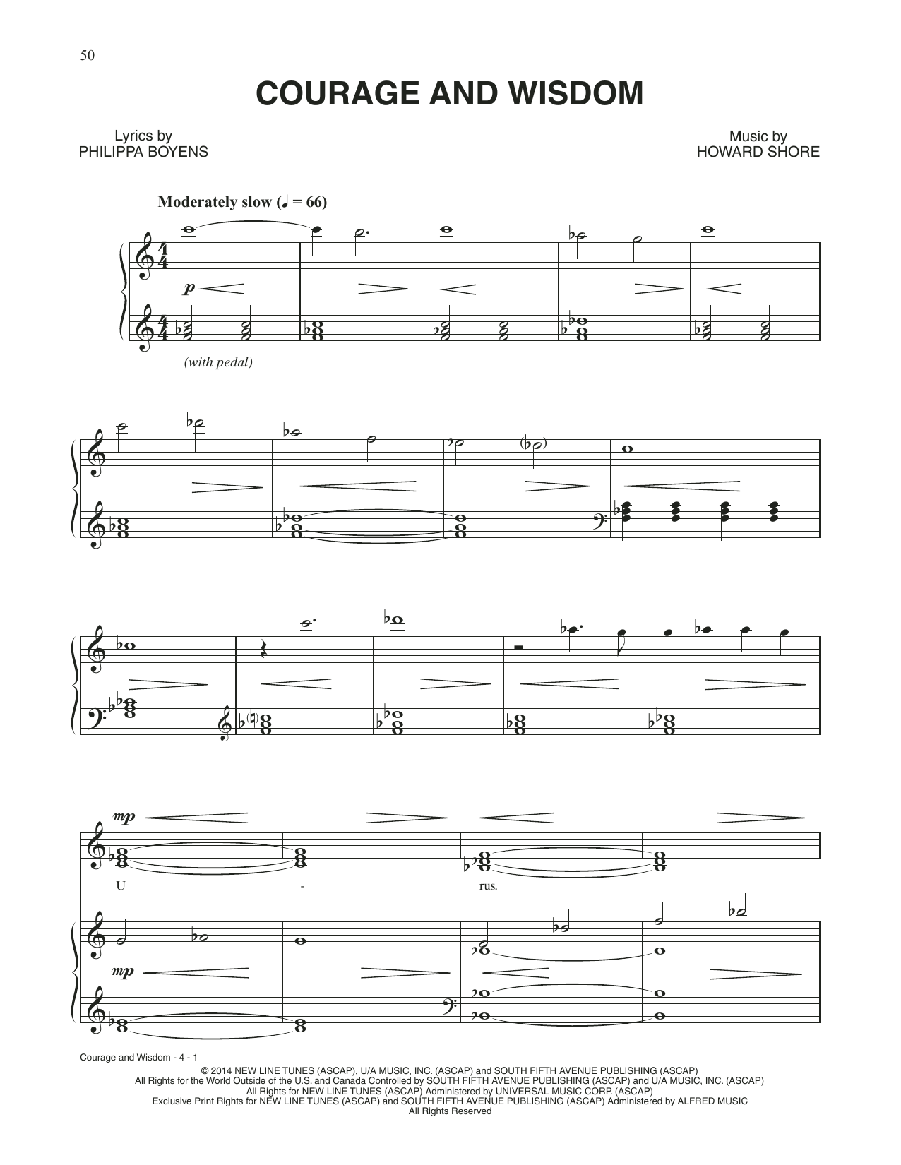 Howard Shore Courage And Wisdom (from The Hobbit: The Battle of the Five Armies) sheet music notes and chords arranged for Piano & Vocal