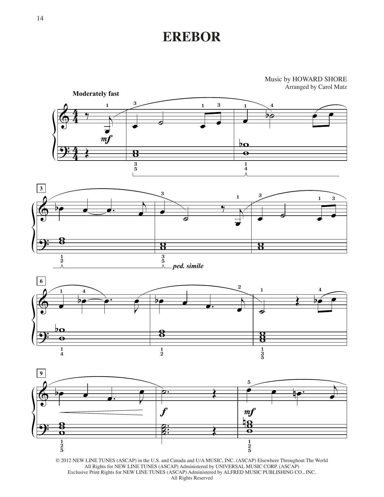 Howard Shore Erebor (from The Hobbit: An Unexpected Journey) (arr. Carol Matz) sheet music notes and chords arranged for Big Note Piano