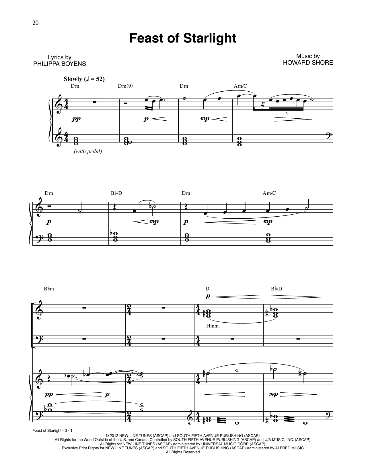 Howard Shore Feast Of Starlight (from The Hobbit: The Desolation of Smaug) sheet music notes and chords arranged for Piano & Vocal