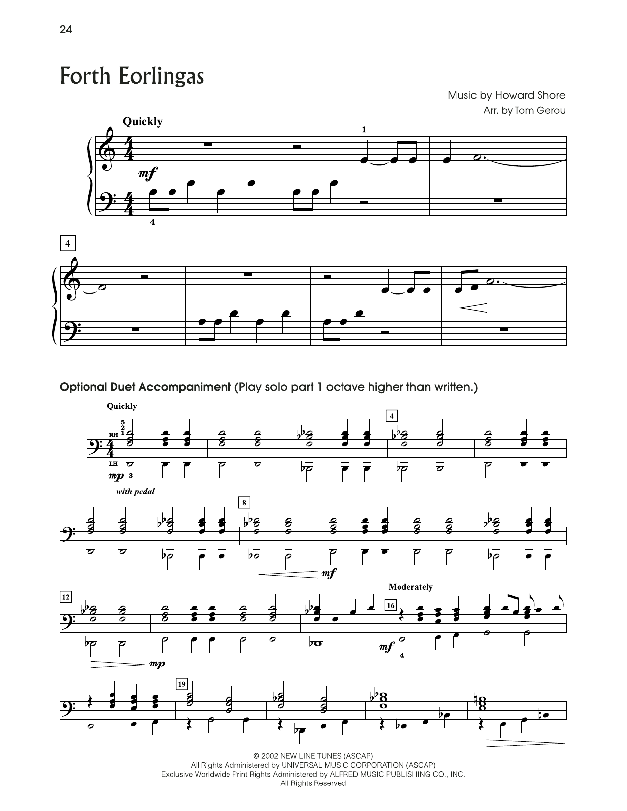 Howard Shore Forth Eorlingas (from The Lord Of The Rings) (arr. Tom Gerou) sheet music notes and chords arranged for 5-Finger Piano
