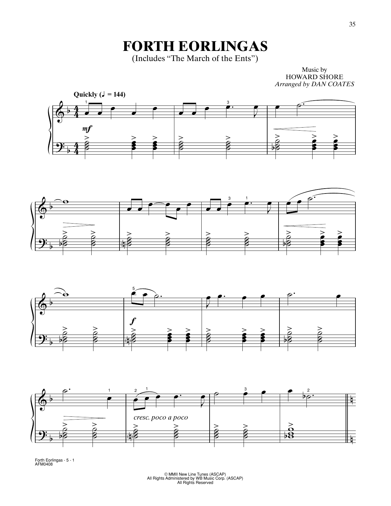 Howard Shore Forth Eorlingas (from The Lord Of The Rings: The Two Towers) (arr. Dan Coates) sheet music notes and chords arranged for Easy Piano