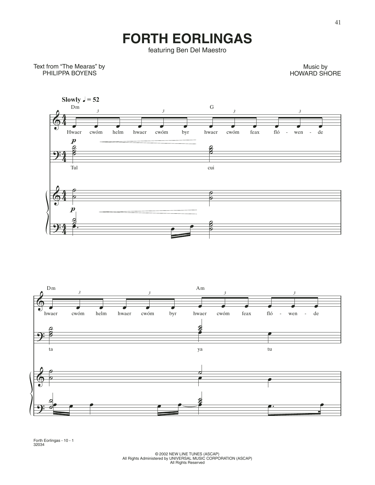 Howard Shore Forth Eorlingas (from The Lord Of The Rings: The Two Towers) sheet music notes and chords arranged for Piano & Vocal