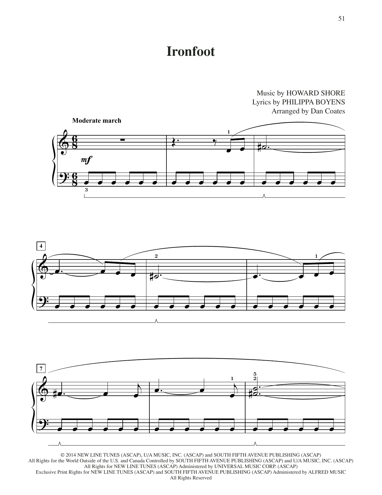 Howard Shore Ironfoot (from The Hobbit: The Battle of the Five Armies) (arr. Dan Coates) sheet music notes and chords arranged for Easy Piano