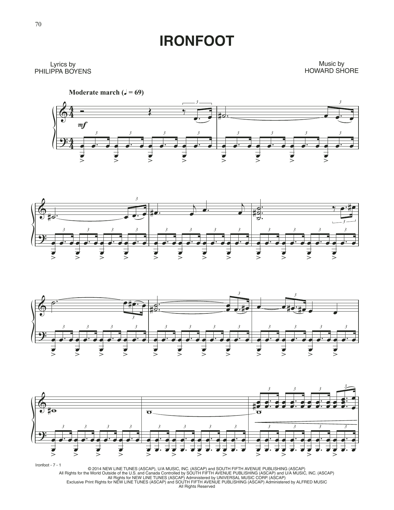Howard Shore Ironfoot (from The Hobbit: The Battle of the Five Armies) sheet music notes and chords arranged for Piano Solo