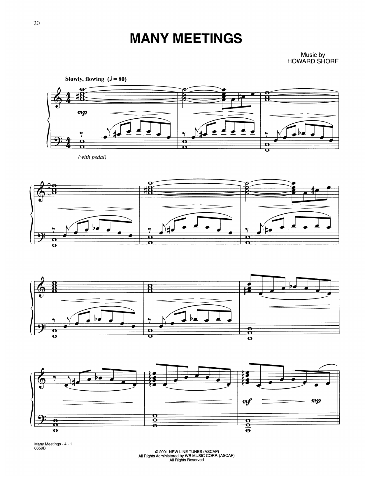 Howard Shore Many Meetings (from The Lord Of The Rings: The Fellowship Of The Ring) sheet music notes and chords arranged for Piano Solo