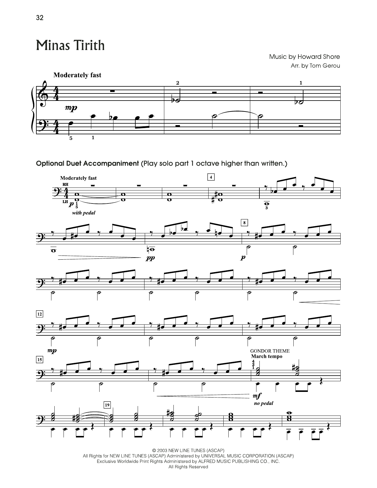 Howard Shore Minas Tirith (from The Lord Of The Rings) (arr. Tom Gerou) sheet music notes and chords arranged for 5-Finger Piano