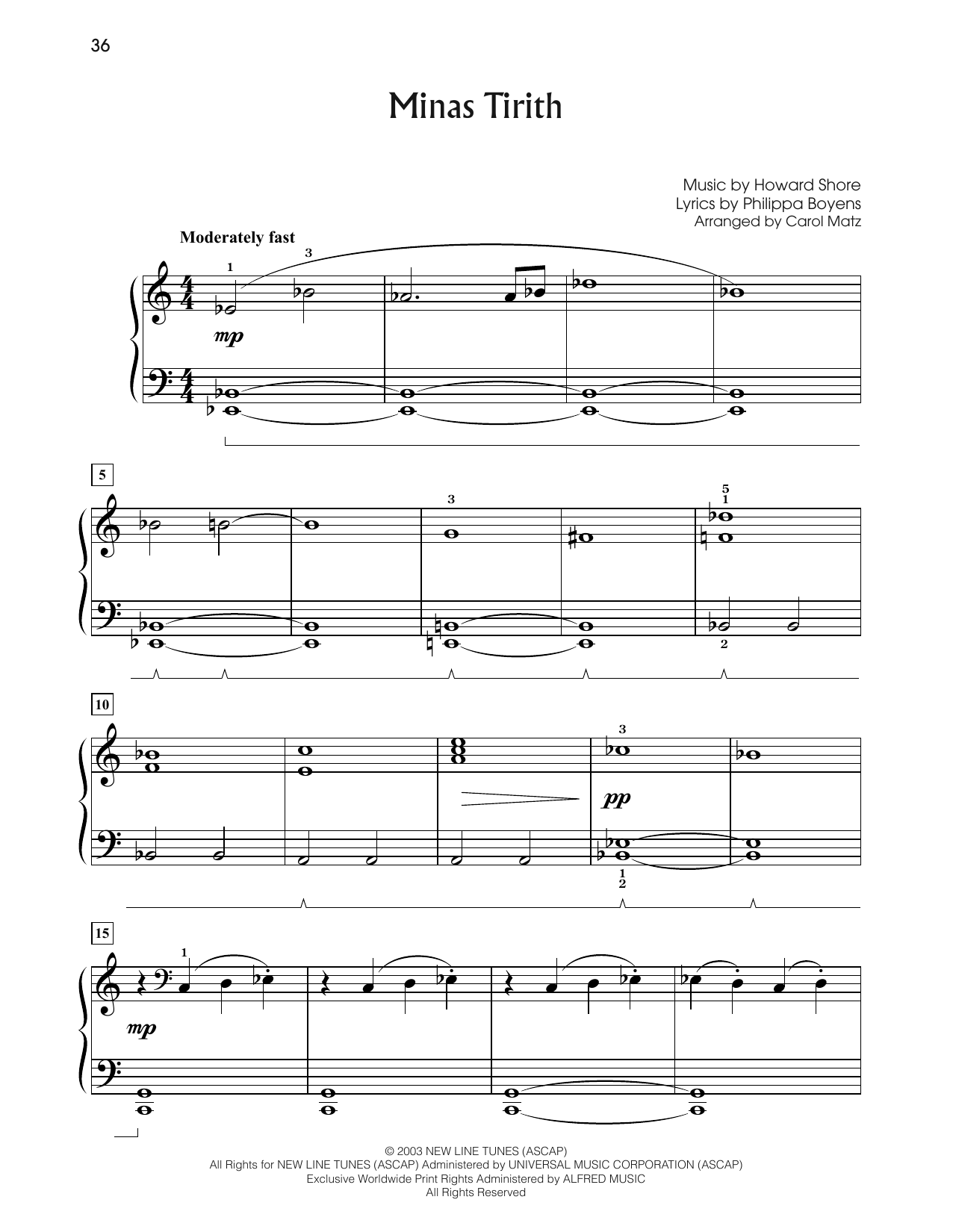 Howard Shore Minas Tirith (from The Lord Of The Rings: The Return Of The King) (arr. Carol Matz) sheet music notes and chords arranged for Big Note Piano