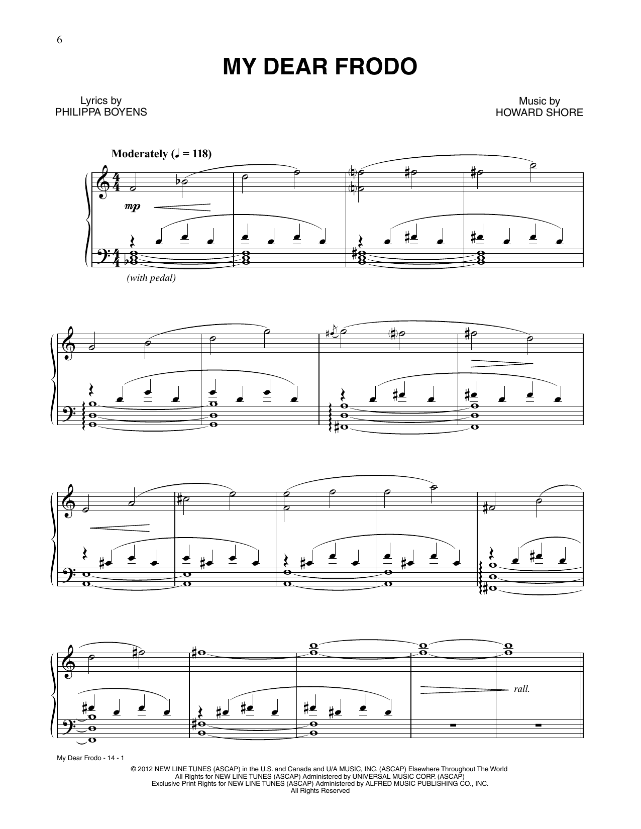 Howard Shore My Dear Frodo (from The Hobbit: An Unexpected Journey) sheet music notes and chords arranged for Piano & Vocal