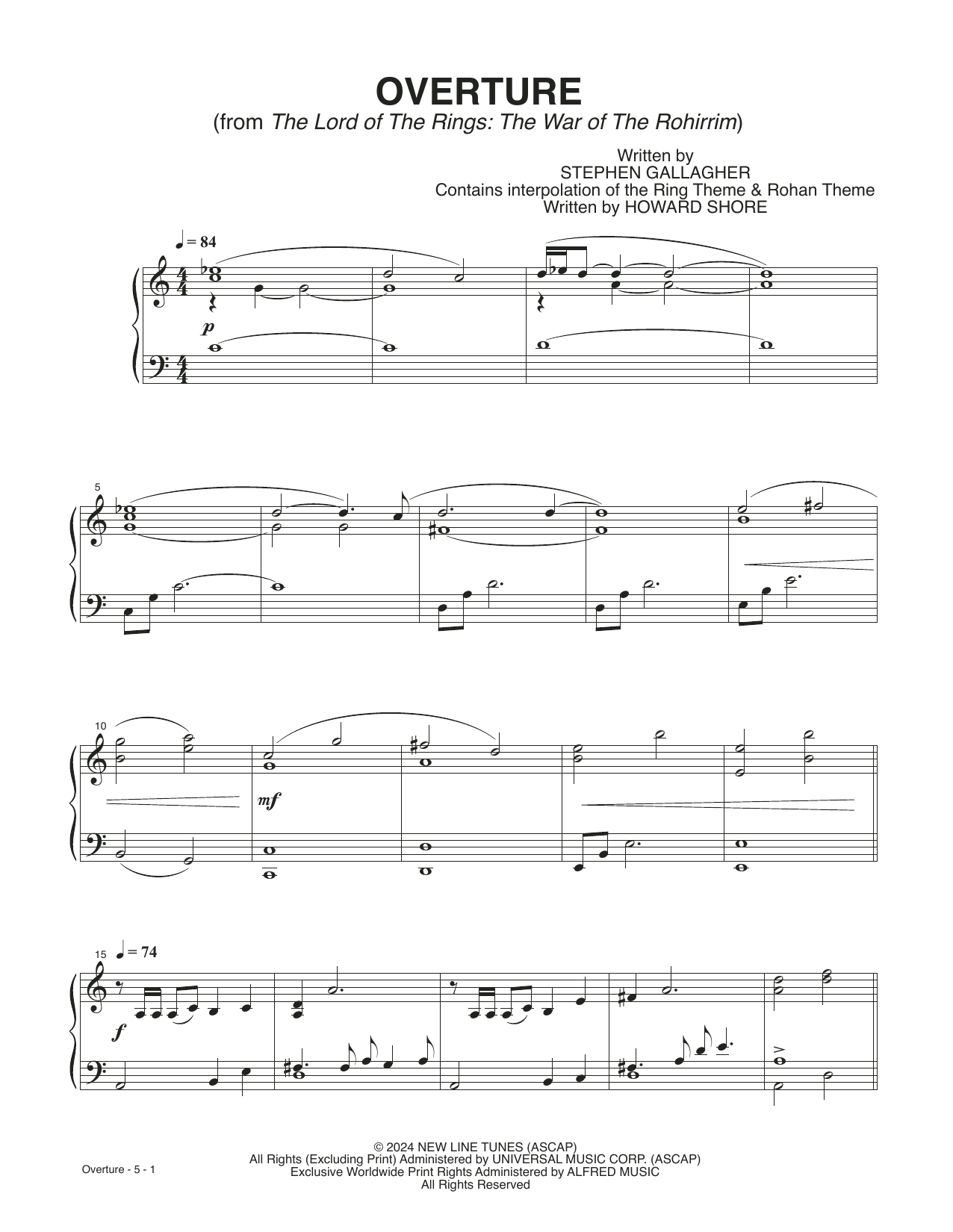Howard Shore Overture (from The Lord Of The Rings: The War Of The Rohirrim) sheet music notes and chords arranged for Piano Solo
