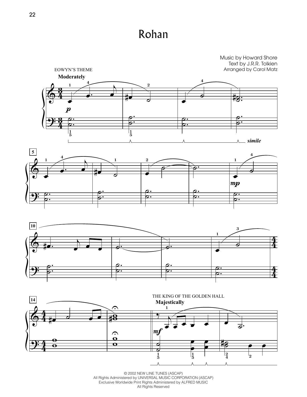 Howard Shore Rohan (from The Lord Of The Rings: The Two Towers) (arr. Carol Matz) sheet music notes and chords arranged for Big Note Piano