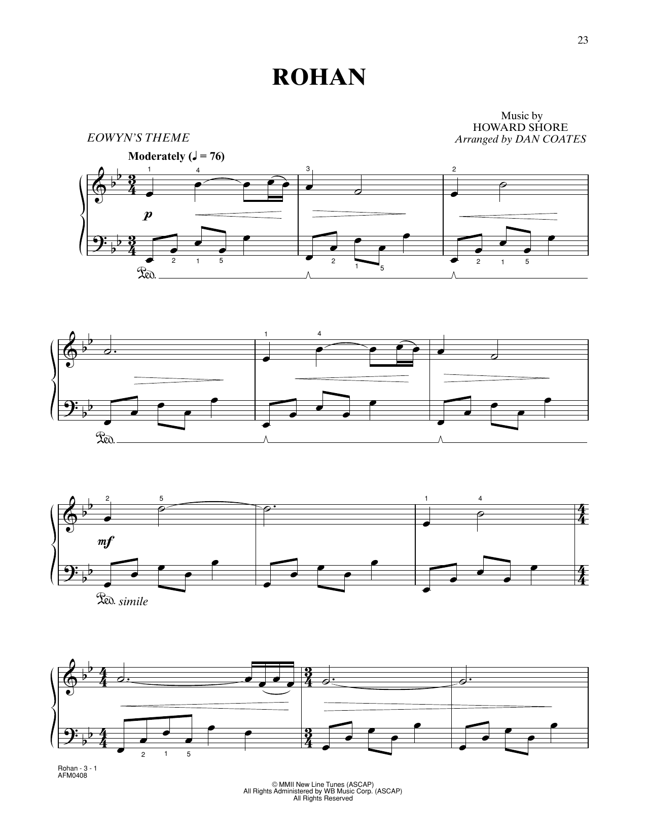 Howard Shore Rohan (from The Lord Of The Rings: The Two Towers) (arr. Dan Coates) sheet music notes and chords arranged for Easy Piano