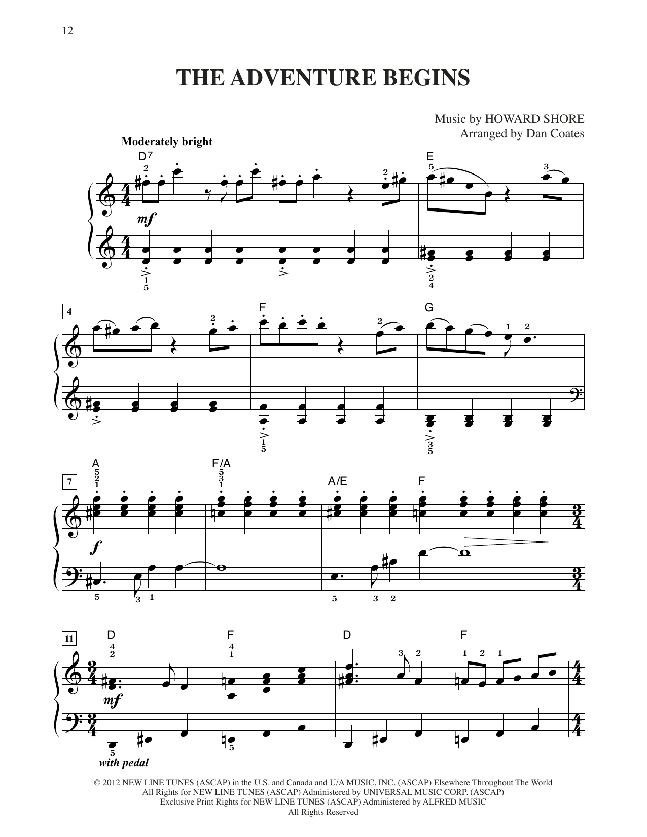 Howard Shore The Adventure Begins (from The Hobbit: An Unexpected Journey) (arr. Dan Coates) sheet music notes and chords arranged for Easy Piano