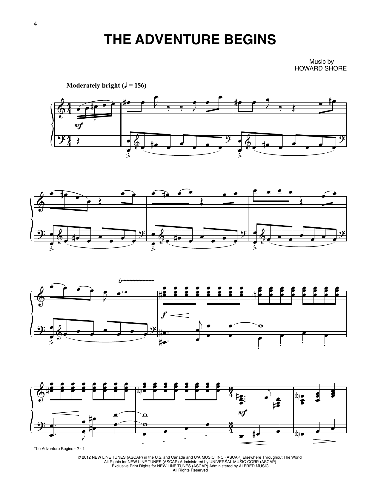 Howard Shore The Adventure Begins (from The Hobbit: An Unexpected Journey) sheet music notes and chords arranged for Piano Solo