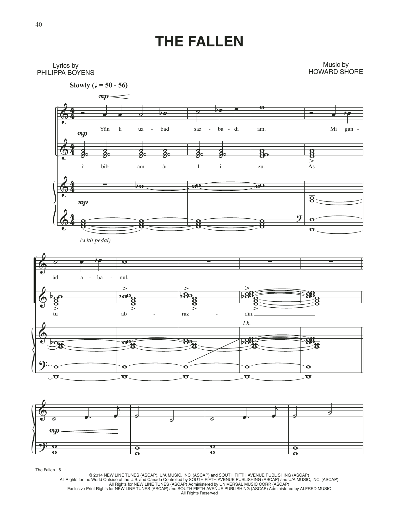 Howard Shore The Fallen (from The Hobbit: The Battle of the Five Armies) sheet music notes and chords arranged for Piano & Vocal