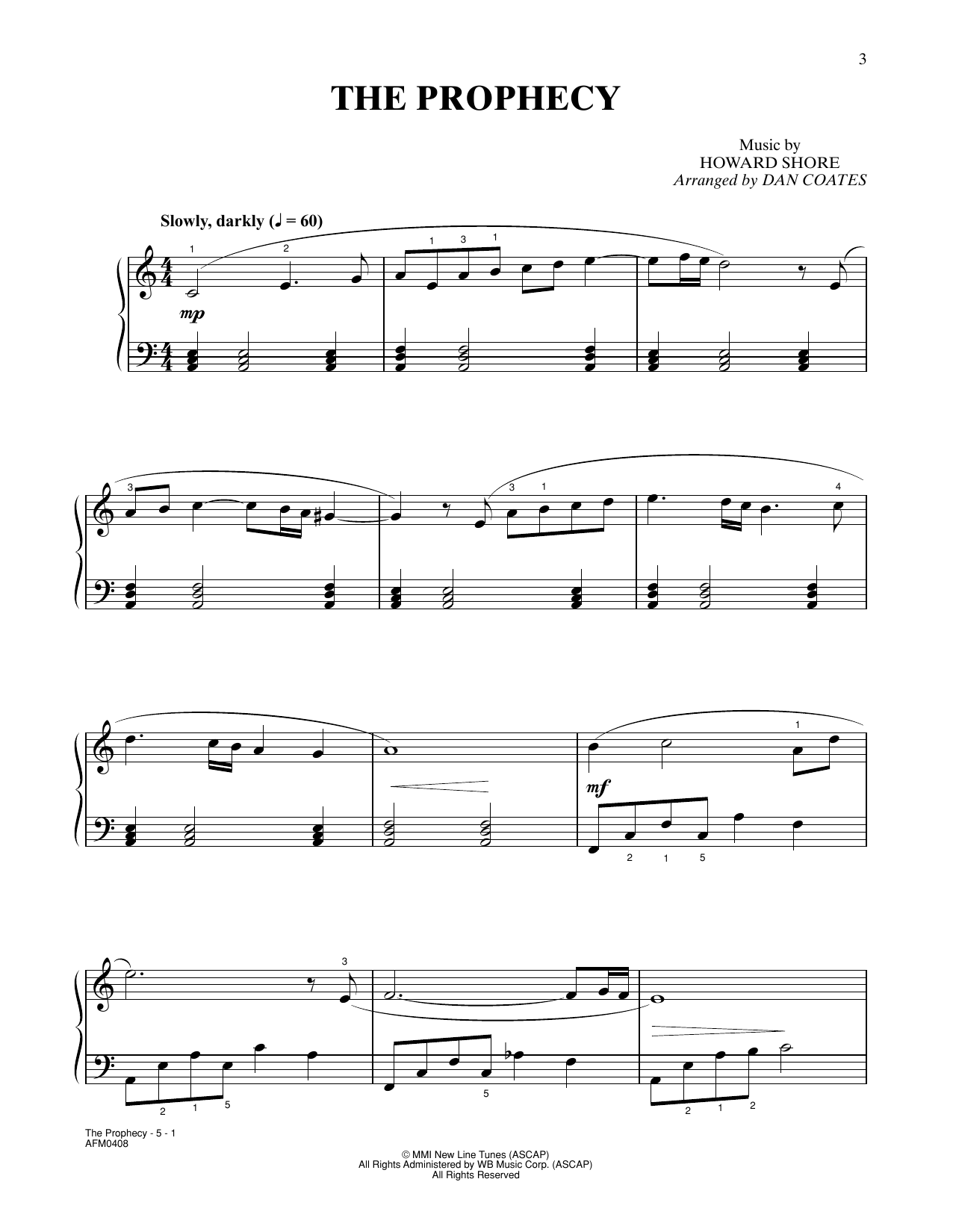 Howard Shore The Prophecy (from The Lord Of The Rings: The Fellowship Of The Ring) (arr. Dan Coates) sheet music notes and chords arranged for Easy Piano
