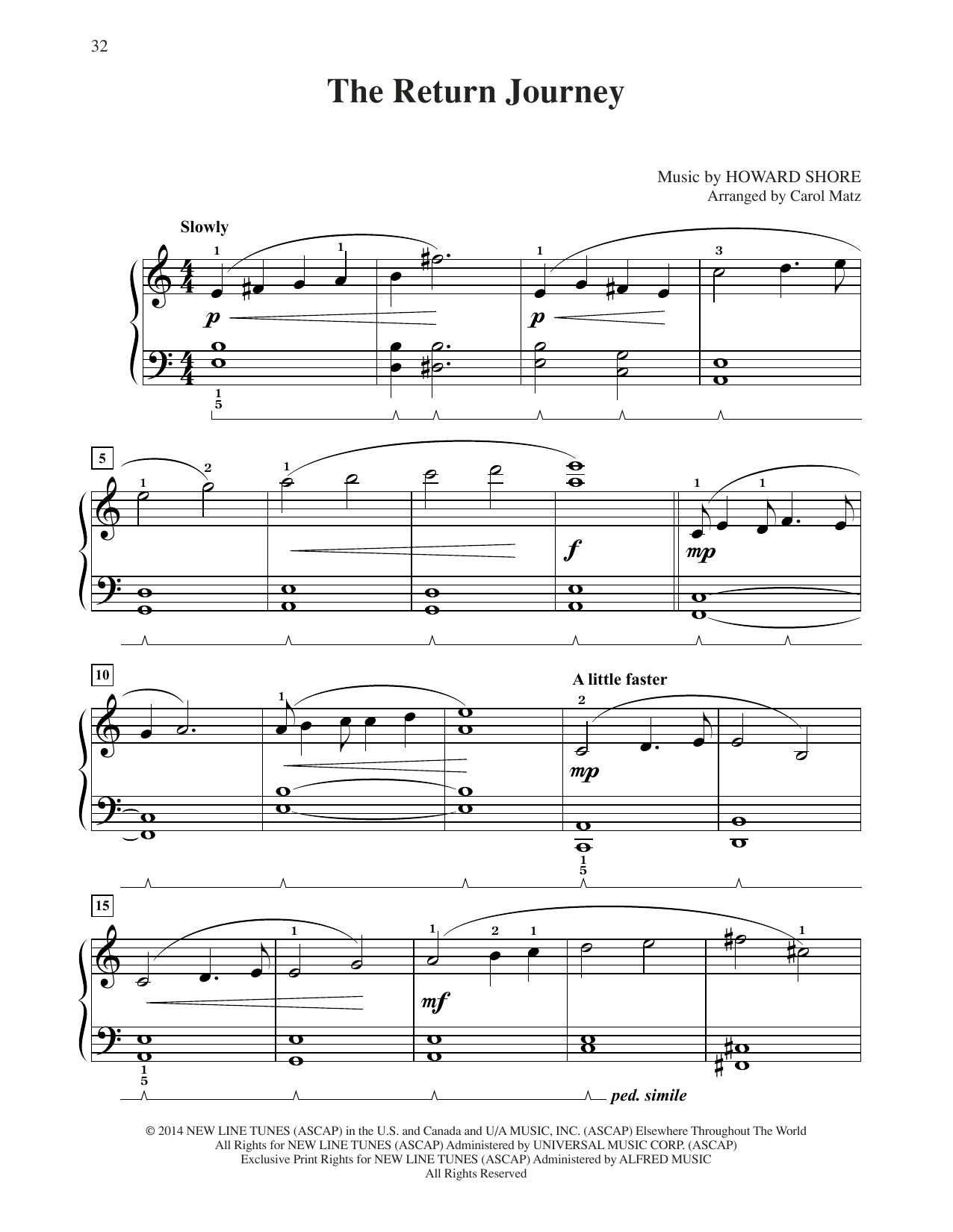 Howard Shore The Return Journey (from The Hobbit: The Battle of the Five Armies) (arr. Carol Matz) sheet music notes and chords arranged for Big Note Piano