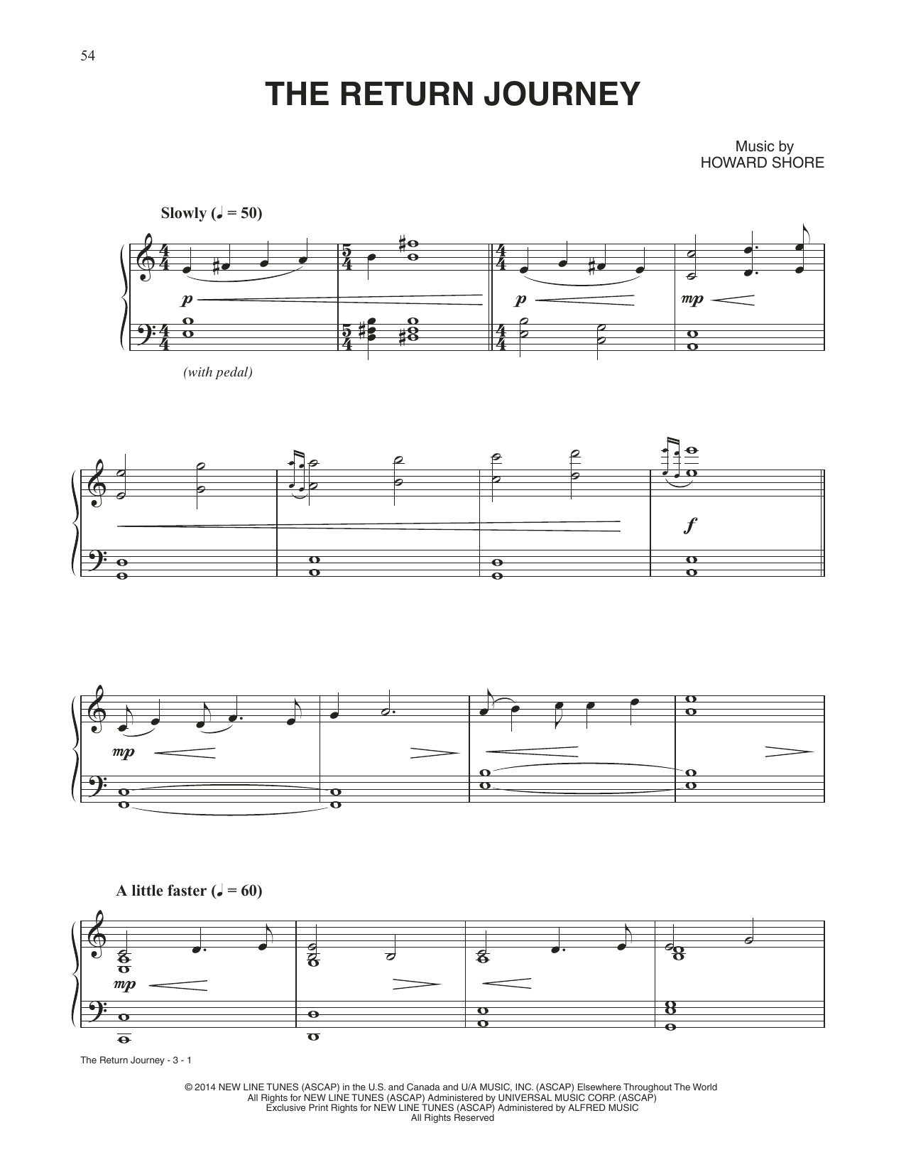 Howard Shore The Return Journey (from The Hobbit: The Battle of the Five Armies) sheet music notes and chords arranged for Piano Solo