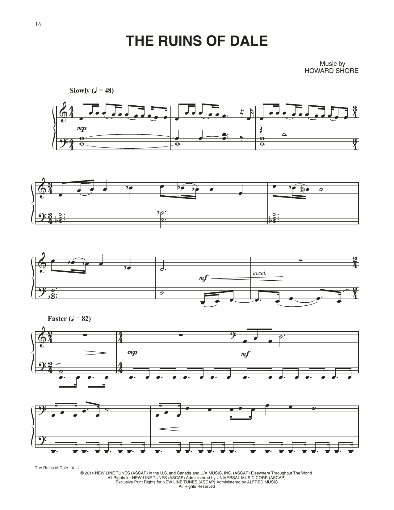 Howard Shore The Ruins Of Dale (from The Hobbit: The Battle of the Five Armies) sheet music notes and chords arranged for Piano Solo