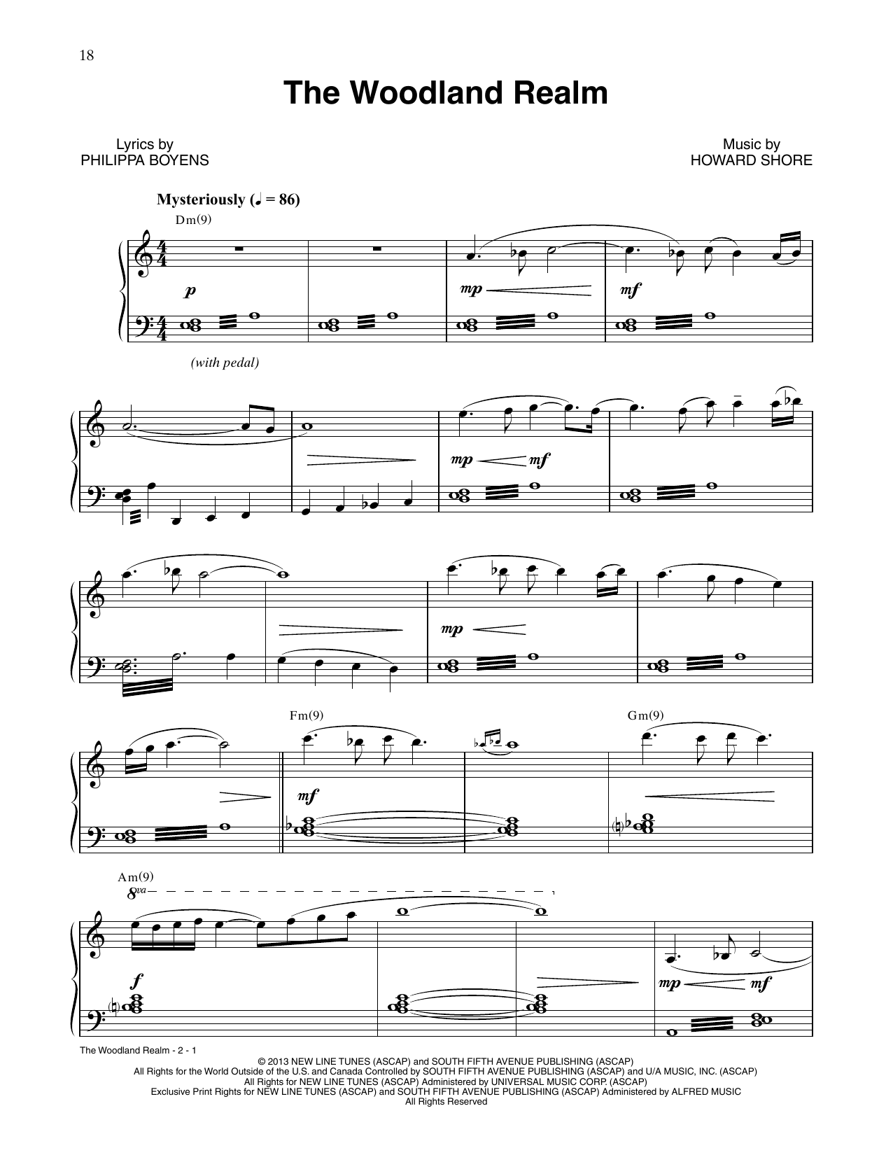 Howard Shore The Woodland Realm (from The Hobbit: The Desolation of Smaug) sheet music notes and chords arranged for Piano Solo