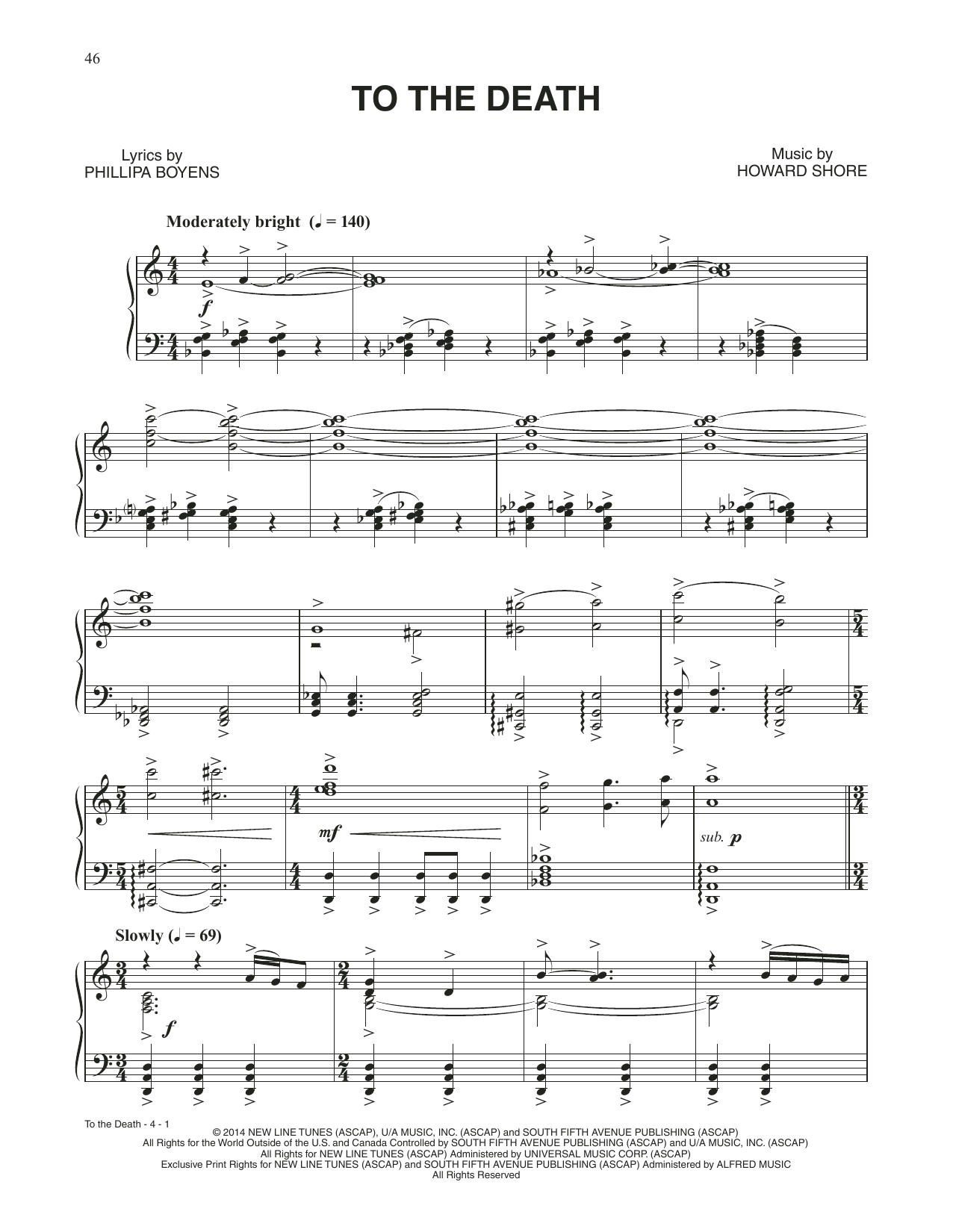 Howard Shore To The Death (from The Hobbit: The Battle of the Five Armies) sheet music notes and chords arranged for Piano & Vocal