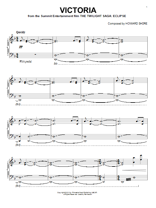 Howard Shore Victoria sheet music notes and chords arranged for Piano Solo