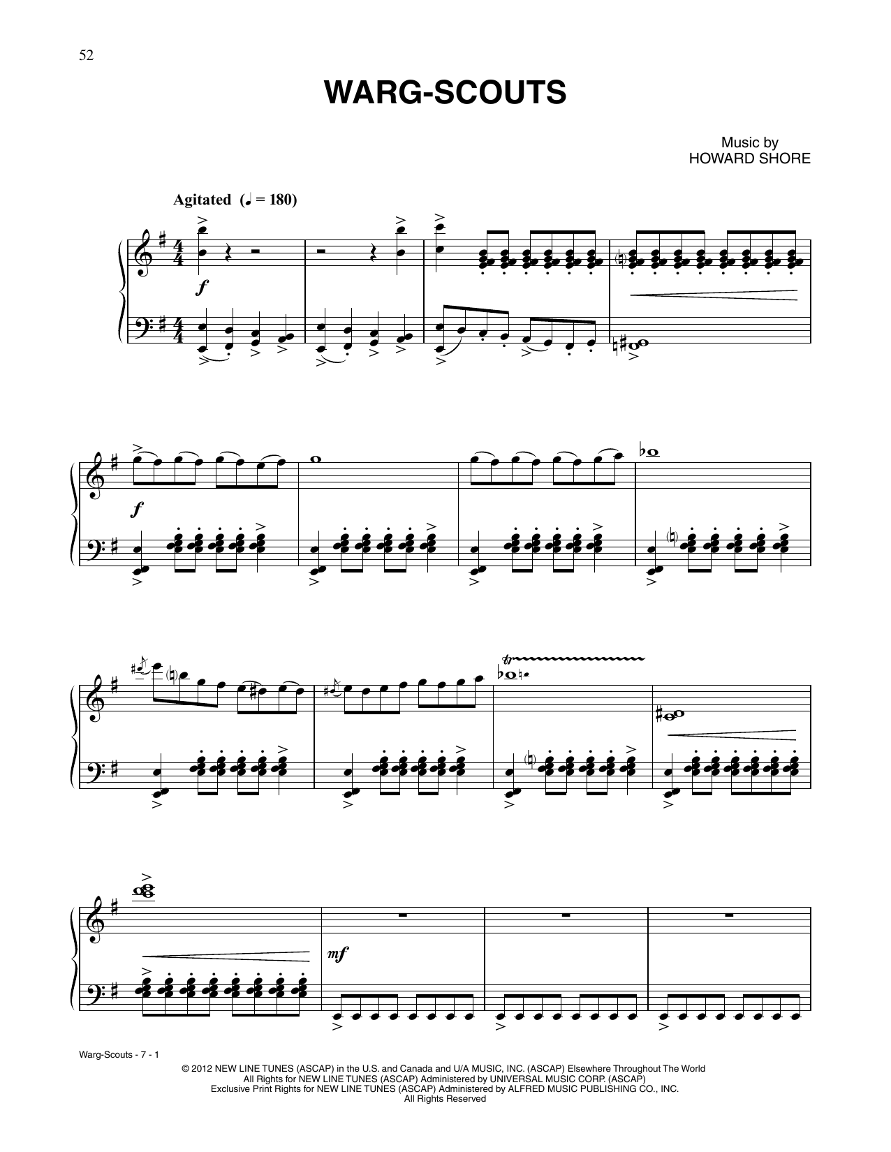 Howard Shore Warg-Scouts (from The Hobbit: An Unexpected Journey) sheet music notes and chords arranged for Piano Solo