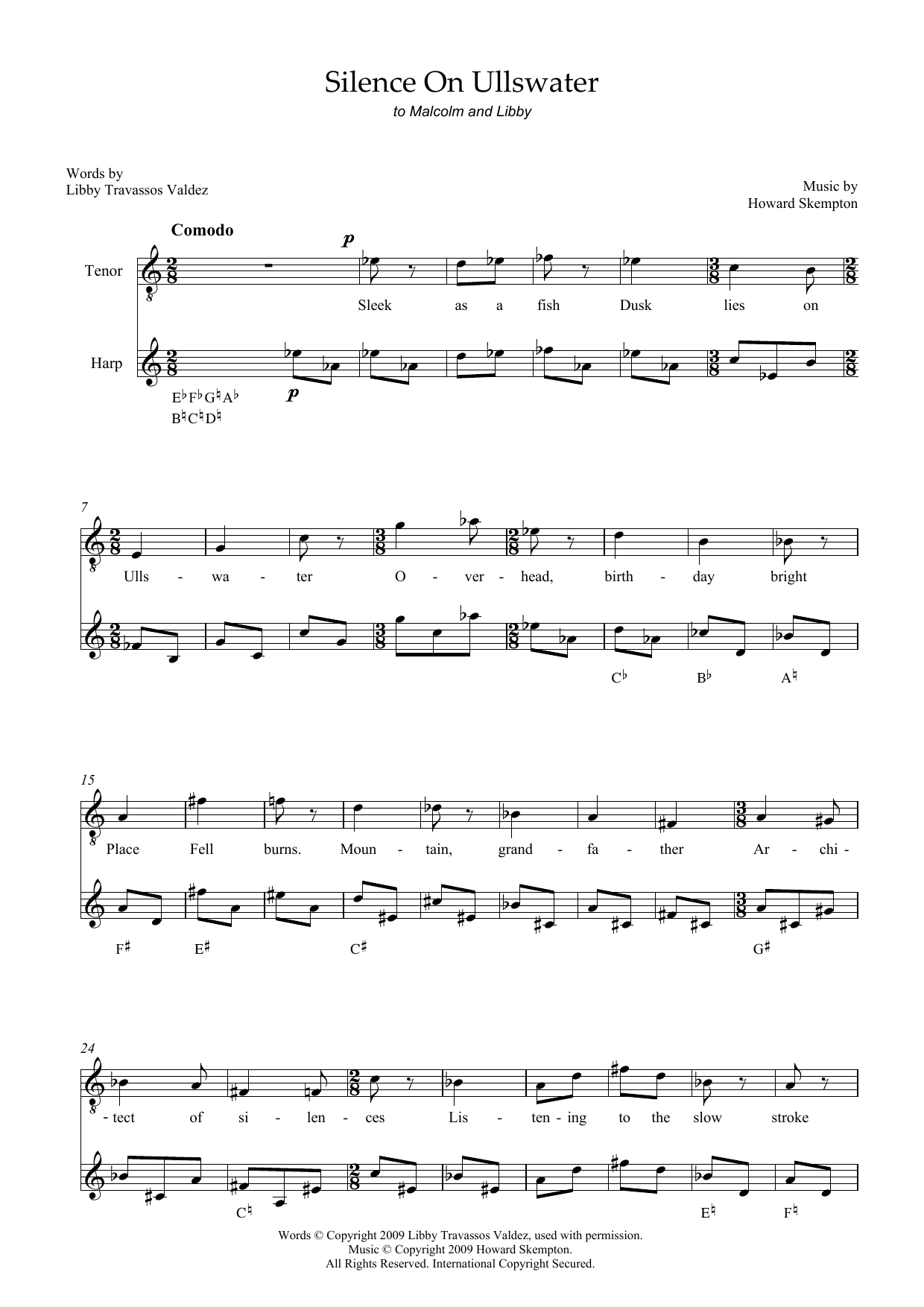 Howard Skempton Silence on Ullswater (for tenor and harp) sheet music notes and chords arranged for Piano & Vocal