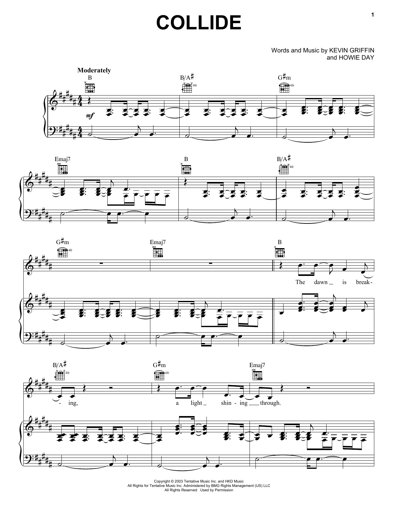 Howie Day Collide sheet music notes and chords arranged for Piano, Vocal & Guitar Chords (Right-Hand Melody)