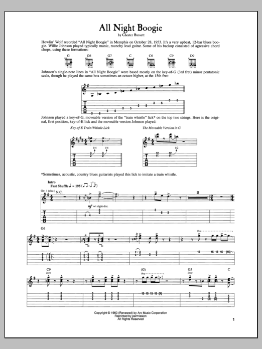 Howlin' Wolf All Night Boogie sheet music notes and chords arranged for Guitar Tab