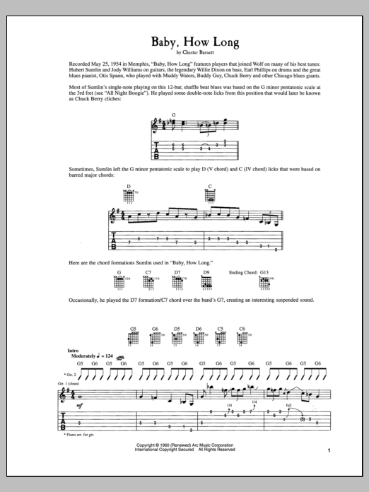 Howlin' Wolf Baby How Long sheet music notes and chords arranged for Guitar Tab