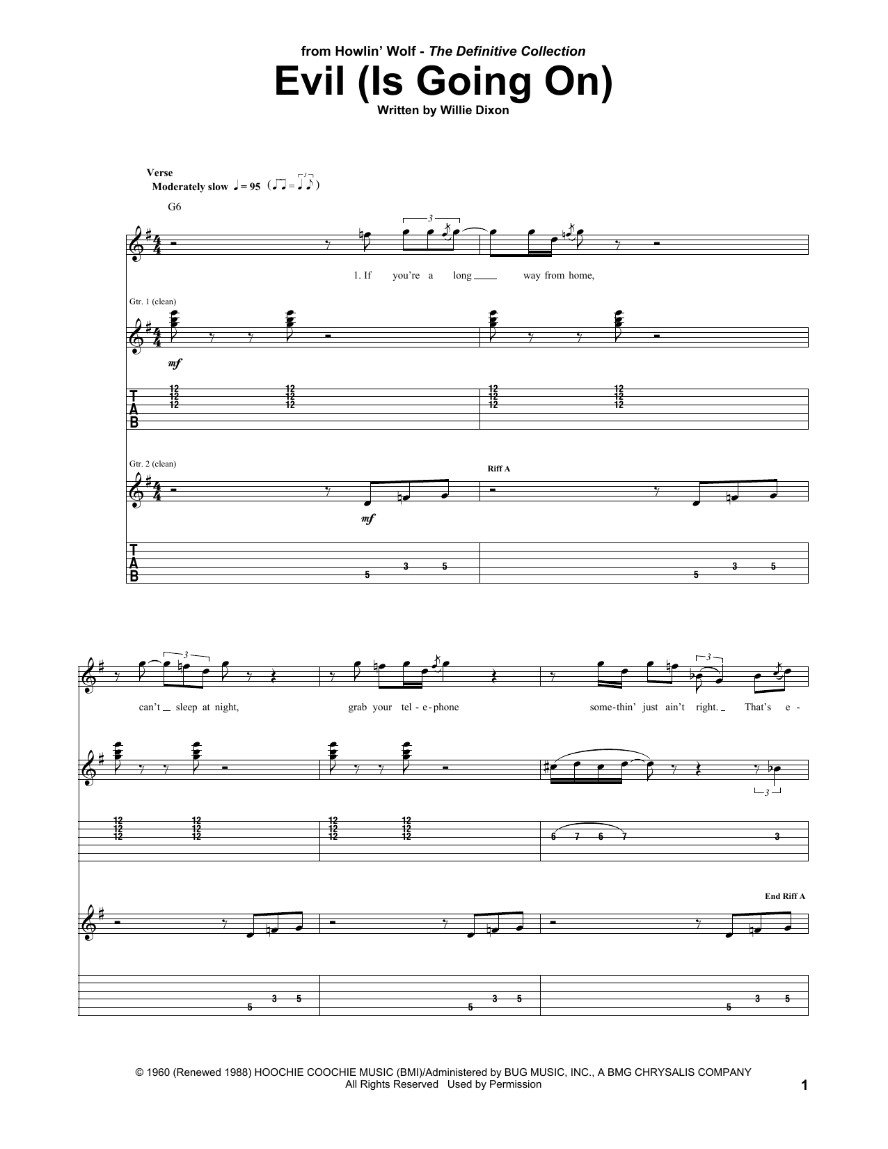 Howlin' Wolf Evil (Is Going On) sheet music notes and chords arranged for Guitar Tab