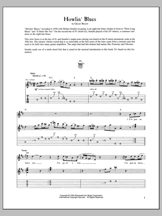 Howlin' Wolf Howlin' Blues sheet music notes and chords arranged for Guitar Tab