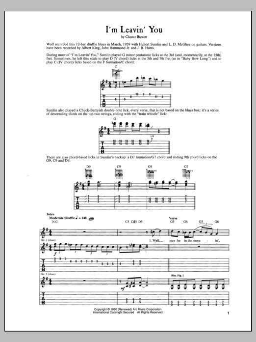 Howlin' Wolf I'm Leavin' You sheet music notes and chords arranged for Guitar Tab