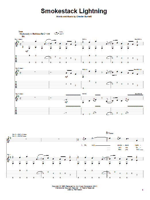 Howlin' Wolf Smokestack Lightning sheet music notes and chords arranged for Guitar Lead Sheet