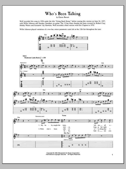 Howlin' Wolf Who's Been Talking sheet music notes and chords arranged for Real Book – Melody, Lyrics & Chords