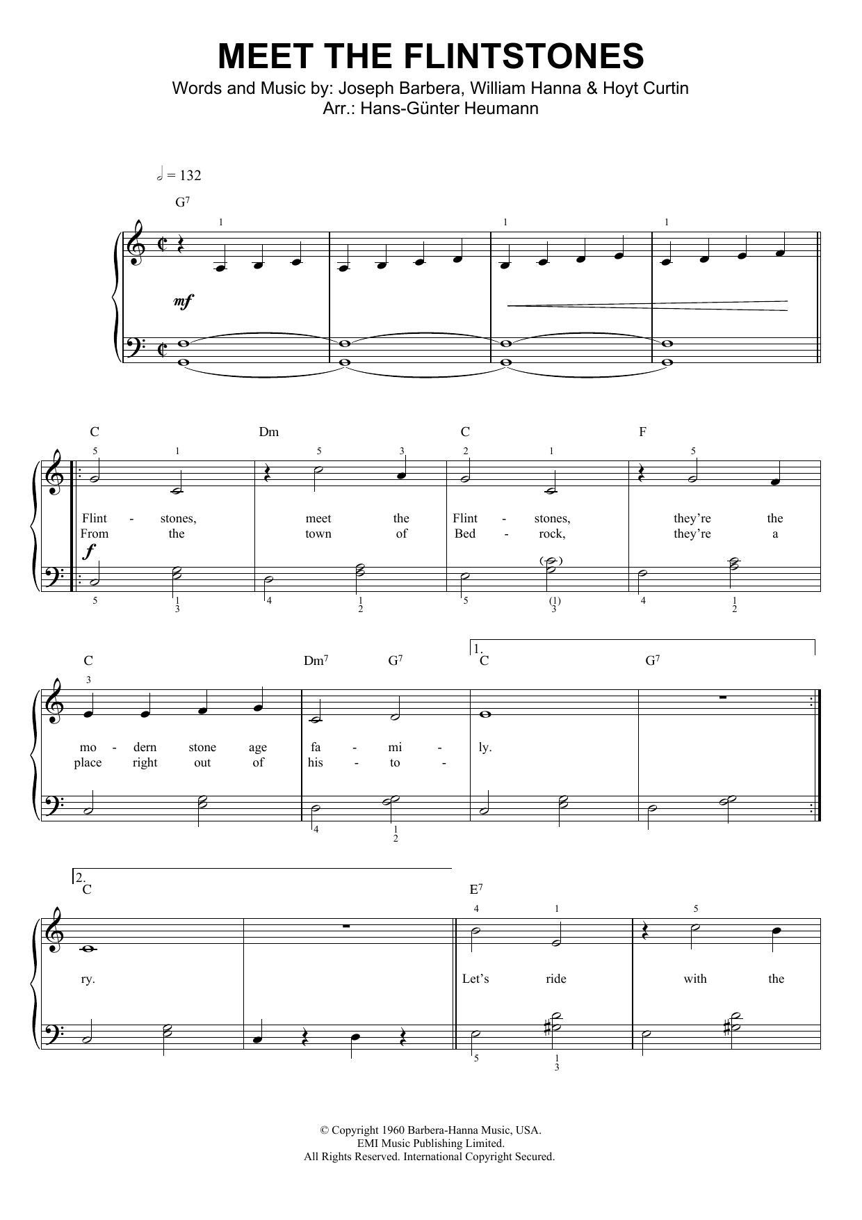 Hoyt Curtin (Meet) The Flintstones sheet music notes and chords arranged for Piano Chords/Lyrics