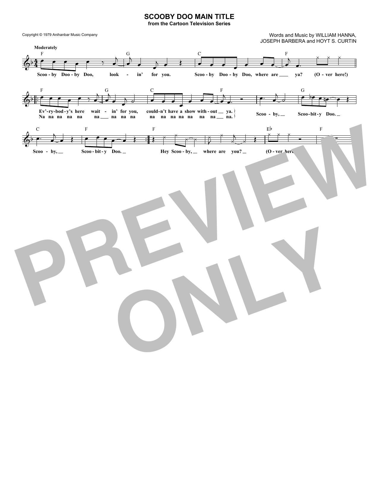 Hoyt Curtin Scooby Doo Main Title sheet music notes and chords arranged for Lead Sheet / Fake Book